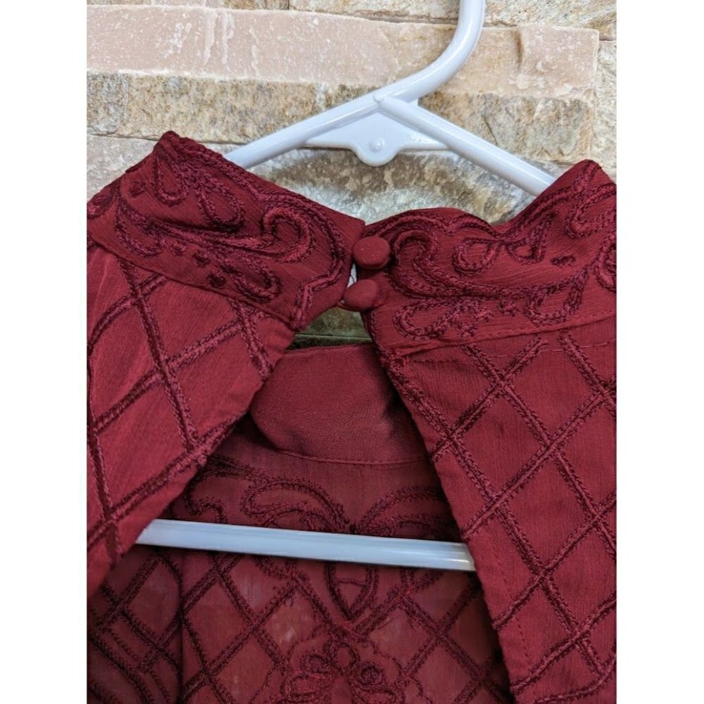 Anthropologie Lace Mini Long Sleeve Dress Wine Red NWT 12 Romantic - Picture 6 of 10